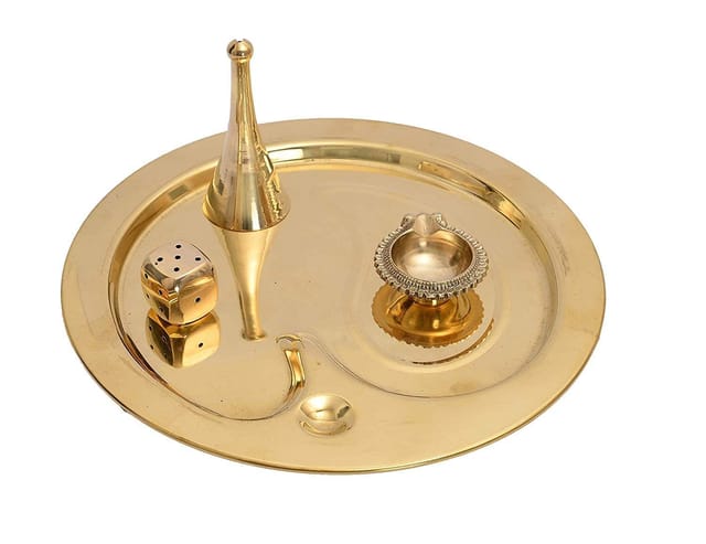 Brass Puja Thali Set With Valvet Box (B297 C)