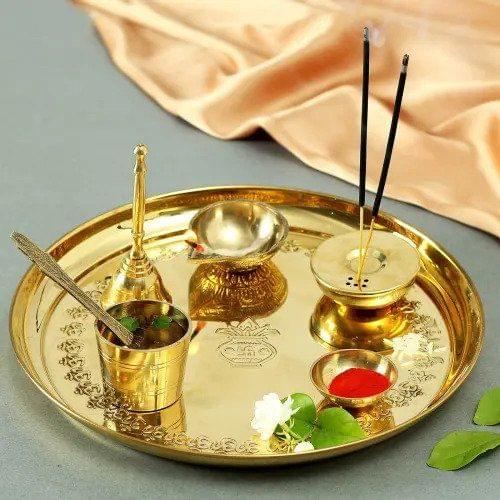 Brass Puja Thali Set With Valvet Box (B297 C)