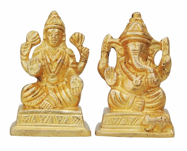 Brass Showpiece Laxmi Ganesh Pair God Idol Statue - 3.5*1.3*2.7 Inch (BS643)