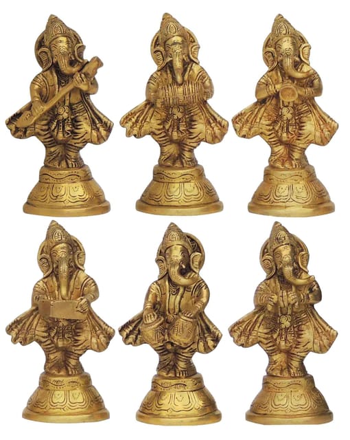 Brass Showpiece Musical Ganesh 6 pcs set God Idol Statue-3*2.5*6 Inch (BS1368 D)