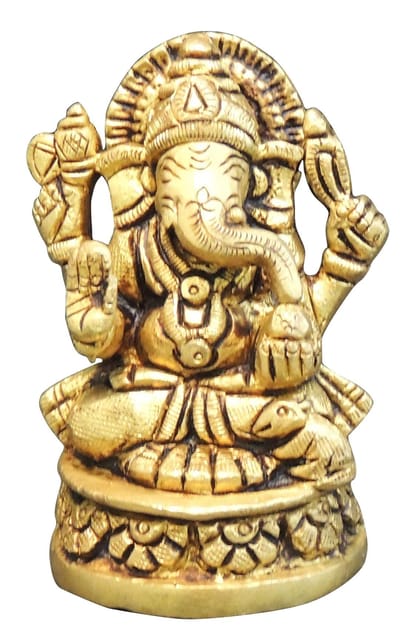 Brass Showpiece Ganesh Ji God Idol Statue - 2*1.6*3 Inch (BS1467 G)