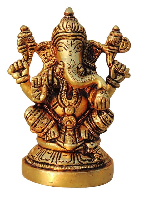 Brass Showpiece Ganesh Ji God Idol Statue - 2.5*2*3.5 Inch (BS1461 G)