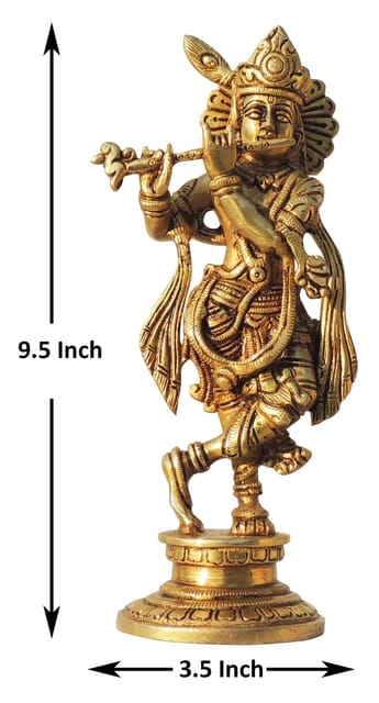 Brass Showpiece Krishna Ji God Idol Statue - 3.5*3*9.5 Inch (BS1574 K)