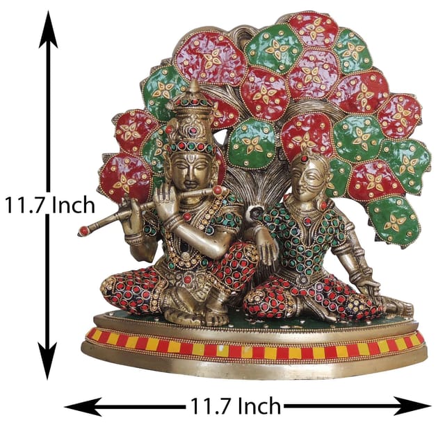 Brass Showpiece Radha Krishna with Tree God Idol Statue  - 11.7*4.7*11.7 inch (BS1548 E)