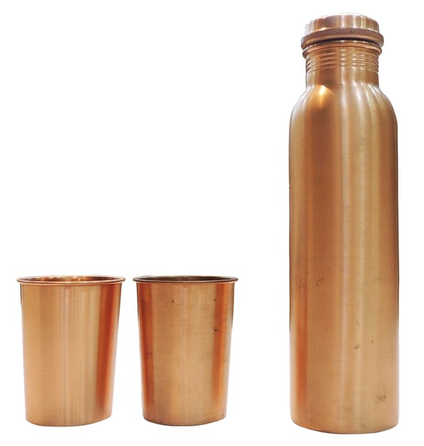 Copper Drinking Water Bottle With 2 Glass, 900 ML (BC143 F)