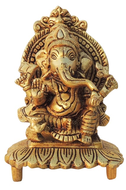Brass Showpiece Chowki Ganesh God Idol Statue - 4.3*3.5*6.6 Inch (BS1600 G)