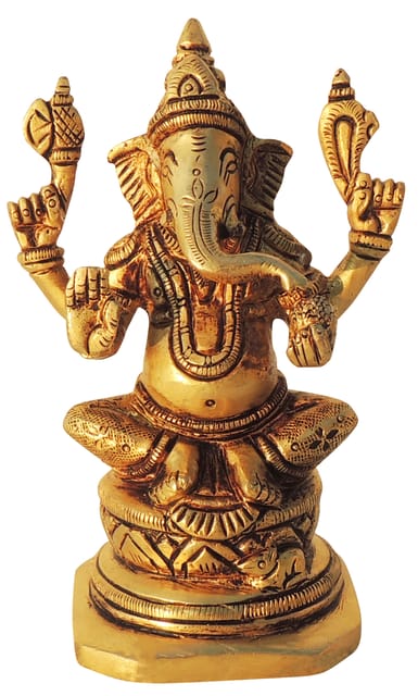 Brass Showpiece Ganesh Ji God Idol Statue - 3*2.2*4.5 Inch (BS1613 G)