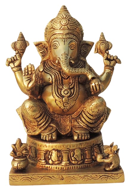 Brass Showpiece Ganesh Ji God Idol Statue - 6.5*4.2*9 Inch (BS1601 E)