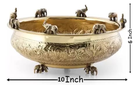 Brass Elephant Urli - 10*10*6 Inch (AT037 D)