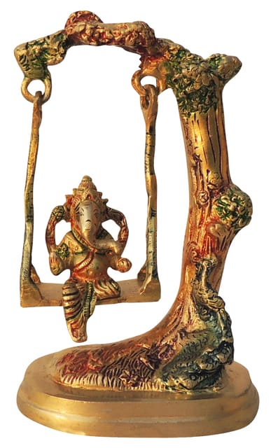 Brass Showpiece Ganesh Jhula God Idol Statue - 4.5*3*7 Inch (BS1594 G)