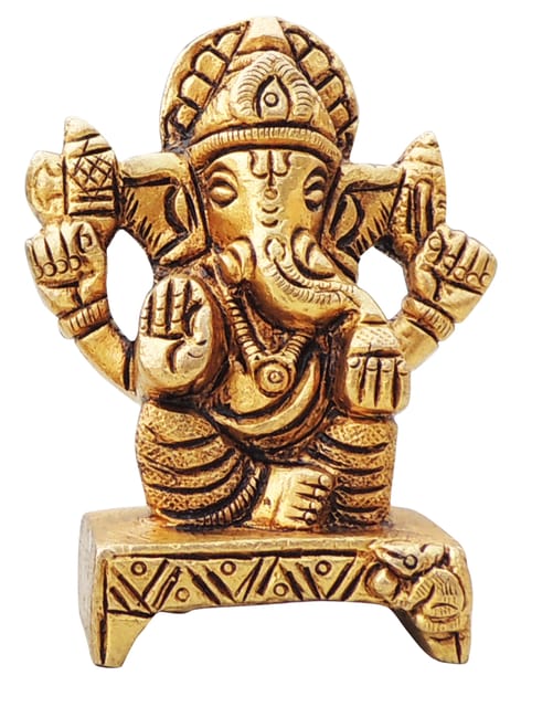 Brass Showpiece Ganesh JiGod Idol Statue - 2*1.2*2.5 Inch (BS1644 G)