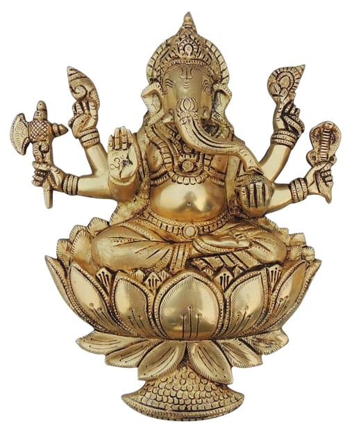 Brass Showpiece Lotus Ganesh Wall Hanging God Idol Statue - 10.2*3*12.2 Inch (BS1642 G)