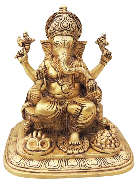 Brass Showpiece Ganesh Ji God Idol Statue - 8.2*6*9.5 Inch (BS1545 C)
