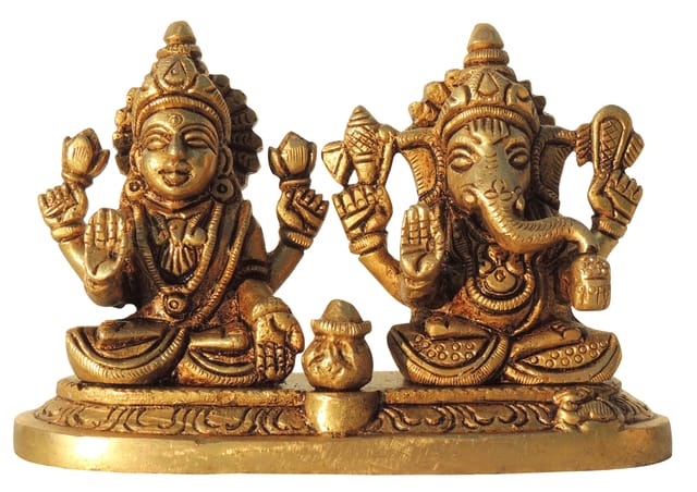 Brass Showpiece Laxmi Ganesh God Idol Statue - 5*2*3.5 Inch (BS1615 C)