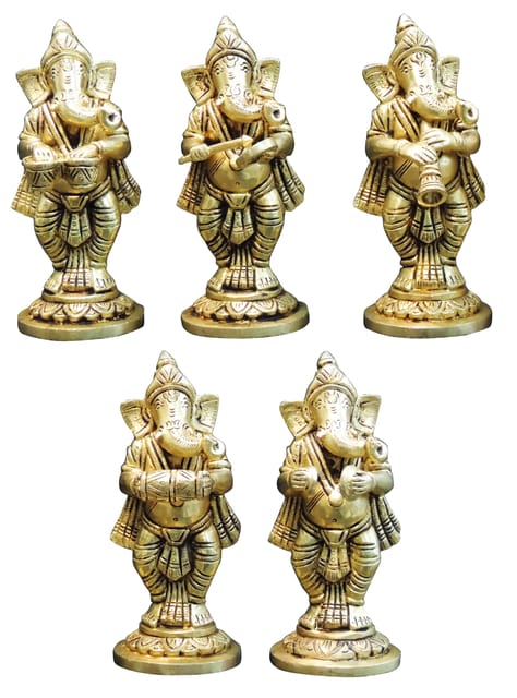 Brass Showpiece Musical Ganesh 5 pcs set God Idol Statue (BS1649 D )