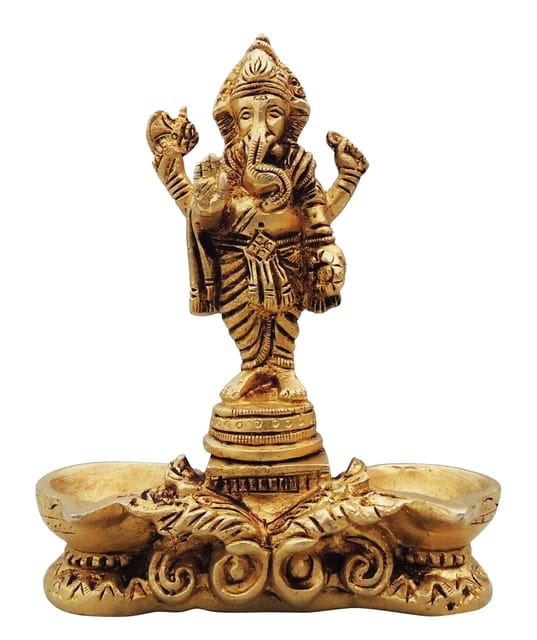 Brass Showpiece Deepak With Ganesh Ji God Idol Statue - 4.5*2.2*5.5 Inch (BS1639 C)