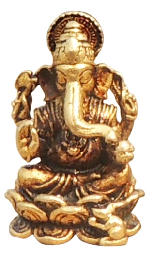 Brass Showpiece Ganesh Ji God Idol Statue - 0.6*0.6*1.1 Inch (BS1686 G)