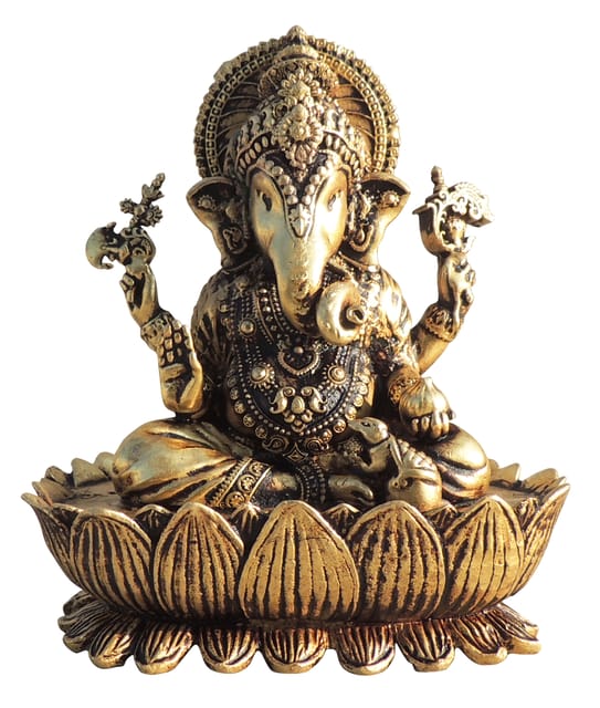 Brass Showpiece Ganesh Ji God Idol Statue, Made From Machine - 3.2*2*3.7 Inch (BS1705 G)