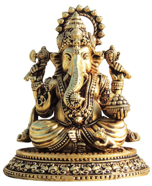 Brass Showpiece Ganesh Ji God Idol Statue, Made From Machine - 3.7*3.5*4.5 Inch (BS1703 G)