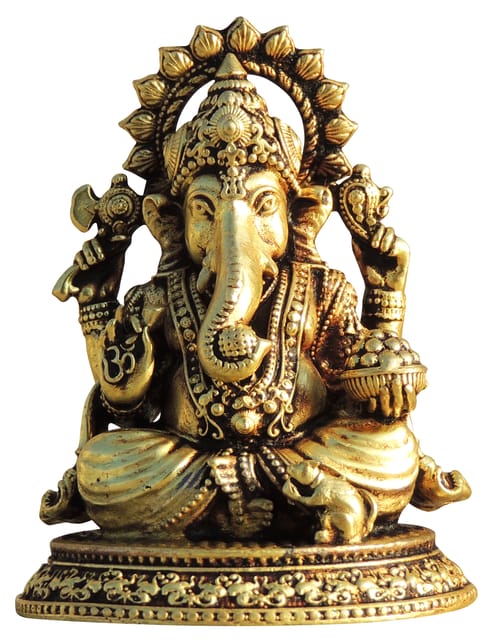 Brass Showpiece Ganesh Ji God Idol Statue, Made From Machine - 2.5*4.6*2.5 Inch (BS1701 G)