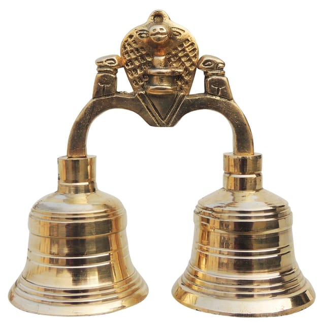 Brass Pooja 2 Combined Bell, Double Ganti - 5.1*2.2*4.6 inch (F679 C)