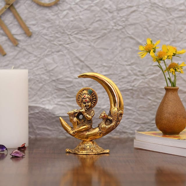 Showpiece Krishna On Moon Statue - 5.5*3.8*6.5 inch (AS305 G)