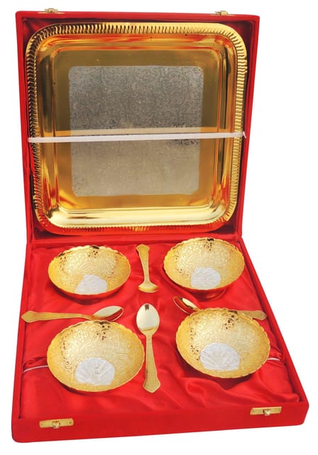 Decorative Brass 3 Pcs. Decoratice Bowl Set With Velvet Box  - 11.5*11.2*2.5 inch (B285 D)
