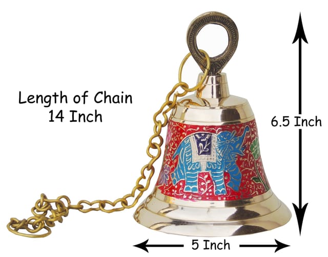 Brass Hanging Temple Pooja Bell, Bell Red Color - 5*5*6.5 inch (F514 A)