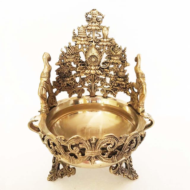 Decorative Urli Brass Metal Home/Event Decor Hand Carved Urli/Pot - 8*8*12 inch (BS1142 A)