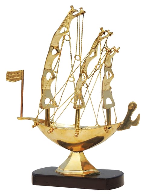 Brass Table Decor Showpiece Ship With Wooden Base - 7.5*2.5*9.5 inch (MR222 B)