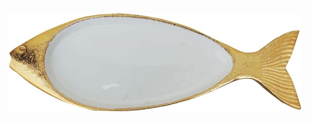 Decorative Tray Shape Platter With Gold & White - 16*5*1 inch (A3194/16)