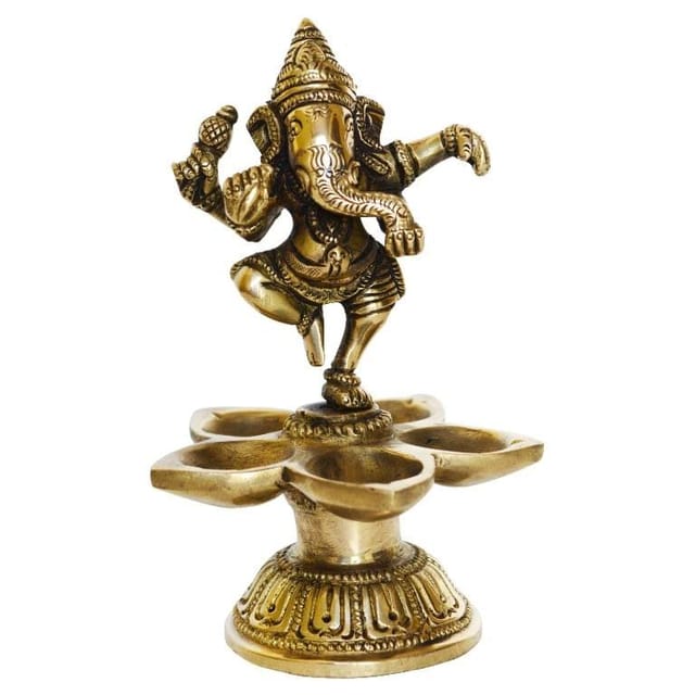 Brass Lord Dancing Ganesh Oil Lmap Deepak 5  Wicks  - 4*4*6 inch (BS1192 A)