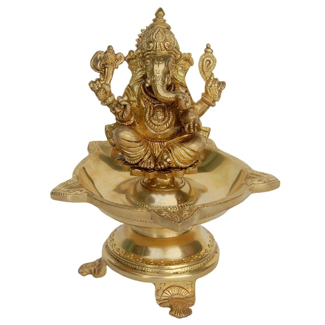 Brass Table Decor Ganesha Oil Lamp Deepak 6 Wicks  - 6*6*8 inch (BS1177 A)