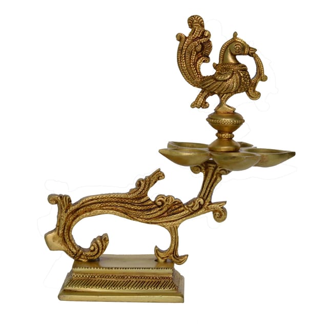 Brass Table Decor Murga Oil Lamp Deepak 5 Wicks  - 7.2*2.4*7.6 inch (BS1176 A)