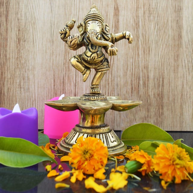 Brass Dancing Ganesha Oil Lamp Deepak - 3.6*3.6*6 inch (BS1169 A)