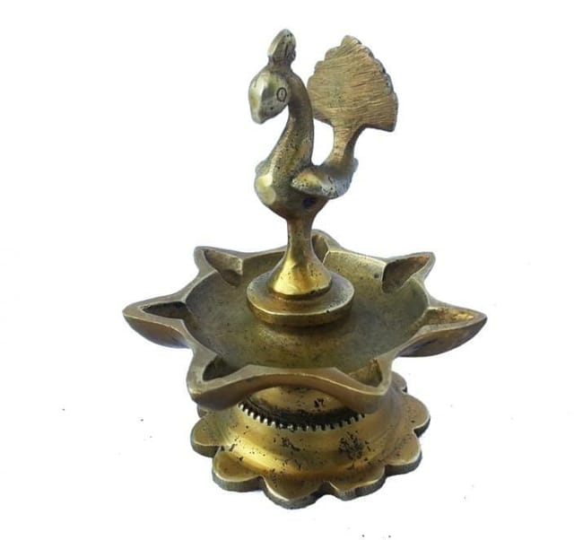 Brass Peacock Diya Jyoti Deepak Oil Lamp 7 Wicks  - 2.5*2.5*3.5 inch (BS1165 A)