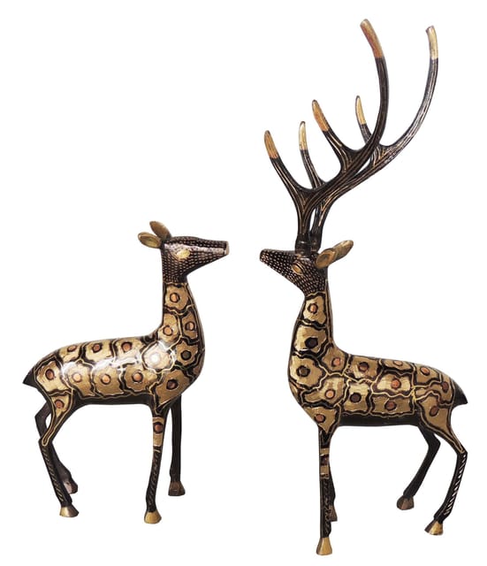 Brass Showpiece Deer Pair Statue With Black Finish- 13.5*2*16 inch (AN212 A)