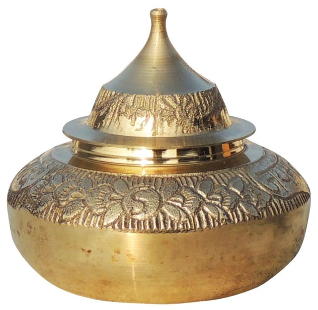 Brass Handicraft Sindoor Dani, Dabbi With Brass Finish  - 2.2*2.2*2.2 inch (F416 D)