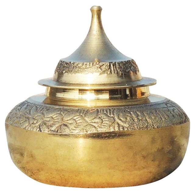 Brass Handicraft Sindoor Dani, Dabbi With Brass Finish - 2.2*2.2*2.4 inch (F416 C)