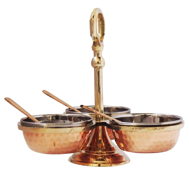 Copper steel brass pickel achar holder bowl with spoon - 7.2*7.2*7 inch (BC139 C)