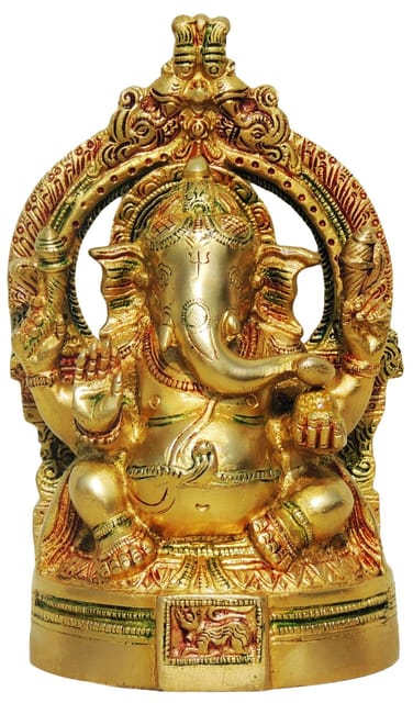 Brass Showpiece Ganesh with Frame God Idol Statue - 4*3*7.5 inch (BS662)