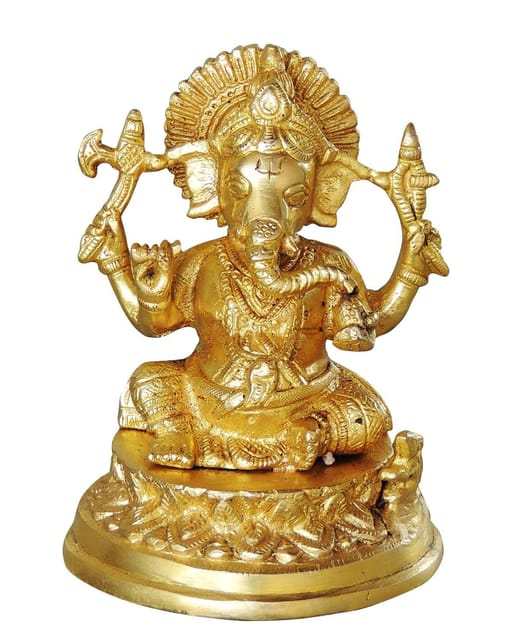 Brass Showpiece Ganesh Ji God Idol Statue - 4*4*5.5 inch (BS1040 G)