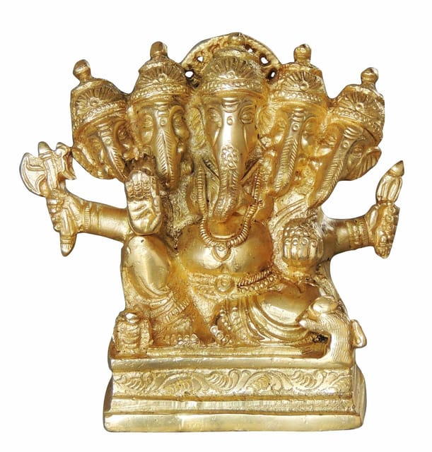 Brass Showpiece Panchmukhi Ganesh Ji God Idol Statue - 3*2*4.5 inch (BS1043 G)