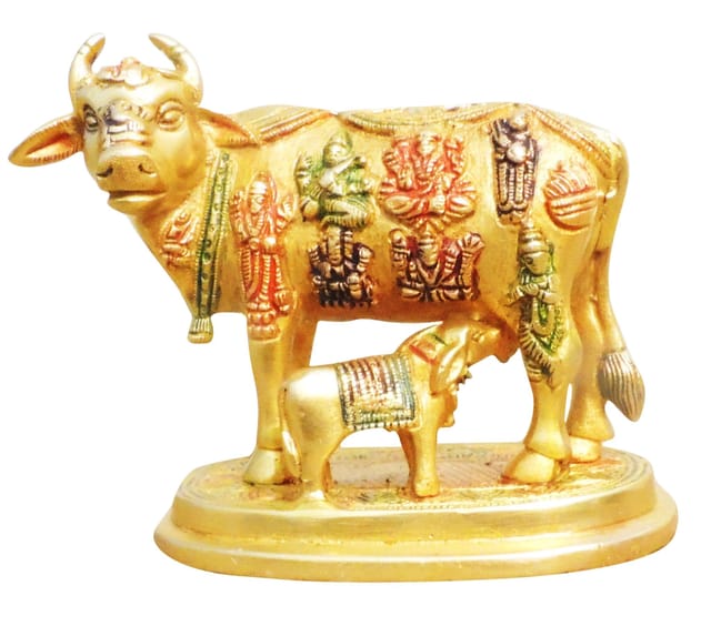 Brass Showpiece Cow With Calf Statue - 6*4*5.5 inch (BS984 A)