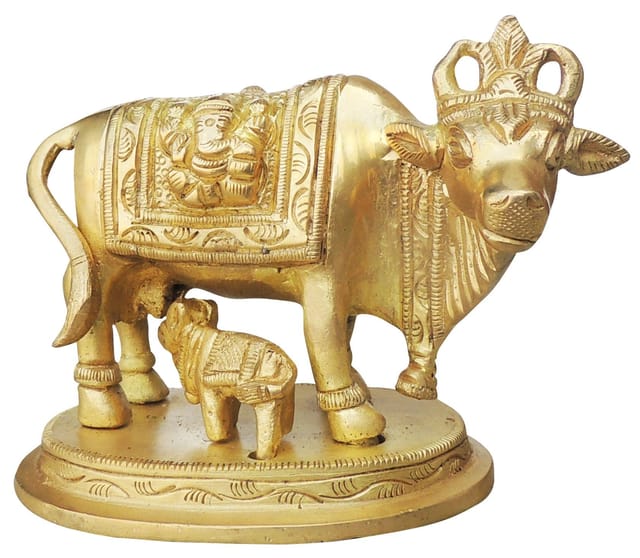 Brass Showpiece Cow With Calf Statue - 4*3*3 inch (BS889 X)