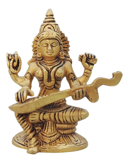 Brass Showpiece Saraswati Ji God Idol Statue  - 2.5*2*4.5 inch (BS1041 S)