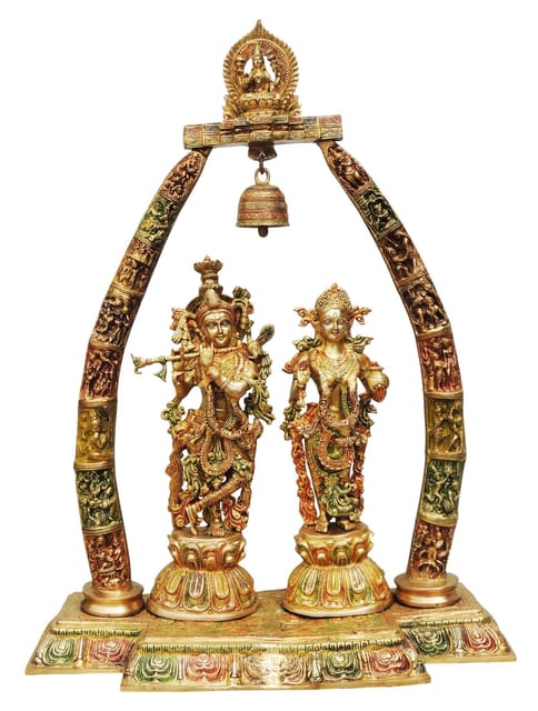 Brass Showpiece Radha Krishna Darbar Colour God Idol Statue  - 24.5*9.8*31.7 inch (BS301 B)