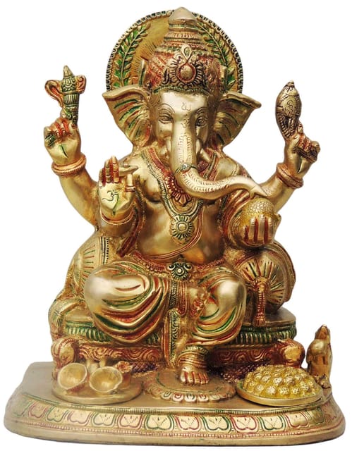 Brass Showpiece Ganesh Ji With Colour God Idol Statue - 10.5*7.2*12.8 inch (BS475)