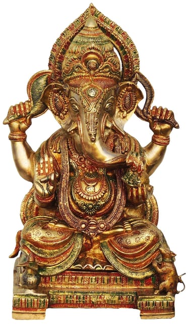 Brass Showpiece GaneshJi with Base God Idol Statue - 11*8*18 inch (BS492 C)