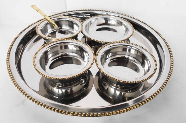 Thali Set 2 Tone Code 702 , 1 Plate, 4 Bowl & 1 Spoon (S060 A)